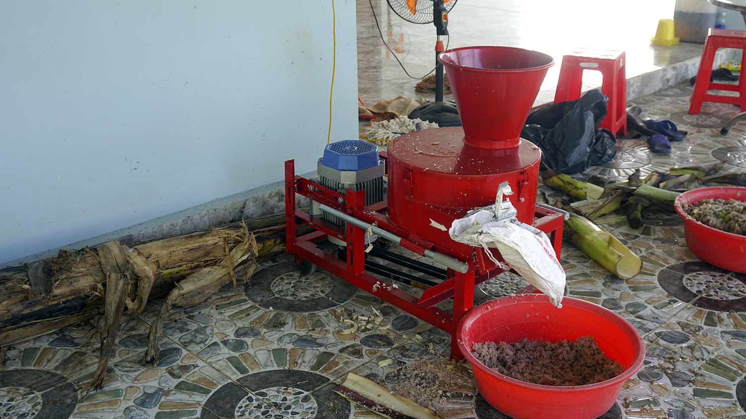 Giao máy băm chuối cho gà ở Tây Ninh